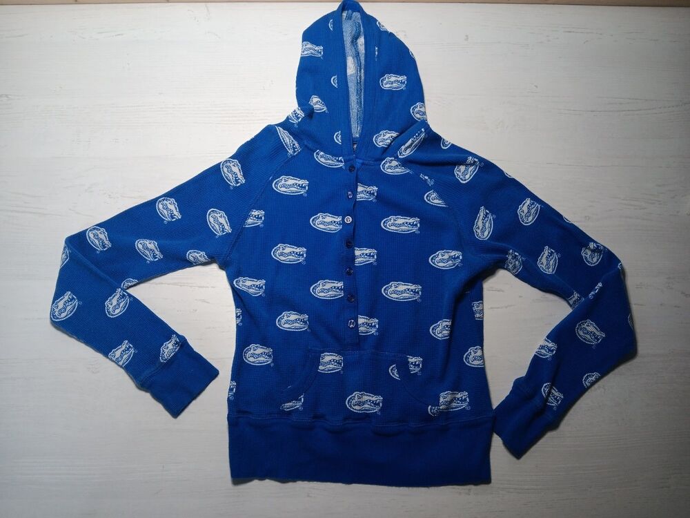 Florida Gators Juniors Button Up Waffle Hoodie Size L Blue Cardigan Button Look